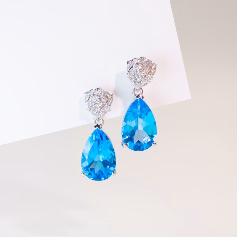 Swiss Blue Topaz Earrings Sterling Silver