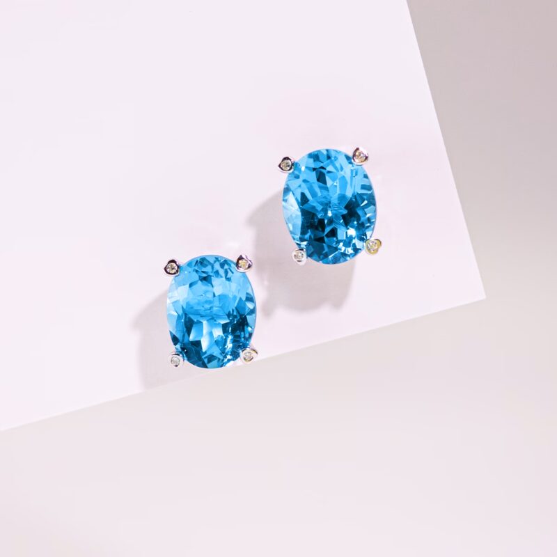 Swiss Blue Pigeon Eggs Topaz Earrings Sterling Silver
