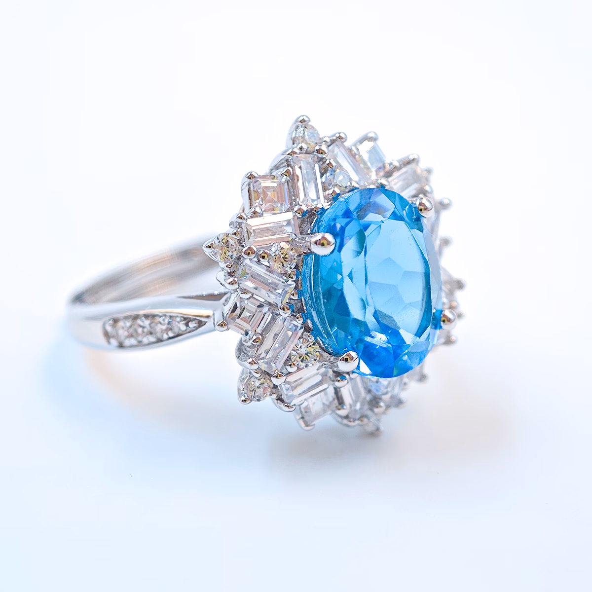 Natural Swiss Blue Hexagram Star Ring