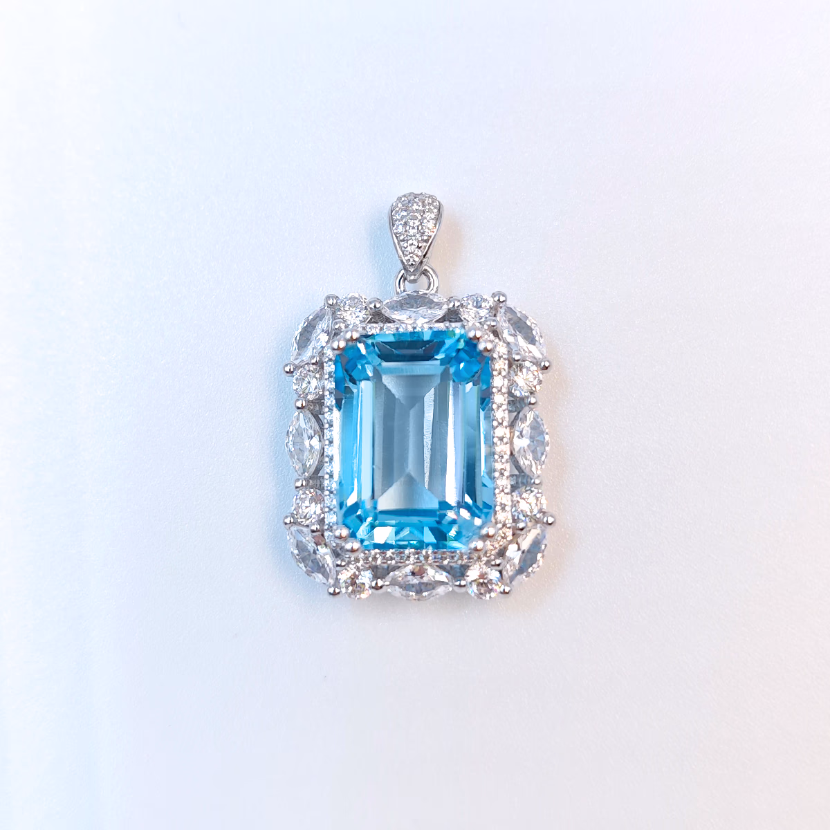 Natural Sky Blue Emerald-cut Pendant