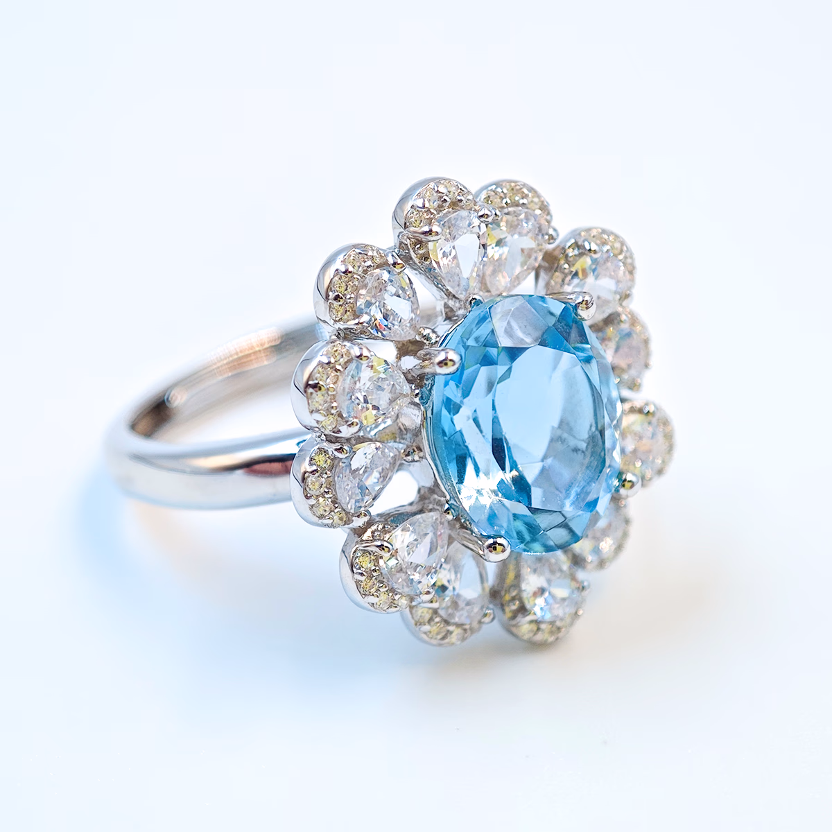 Natural Sky Blue Topaz Flower Ring