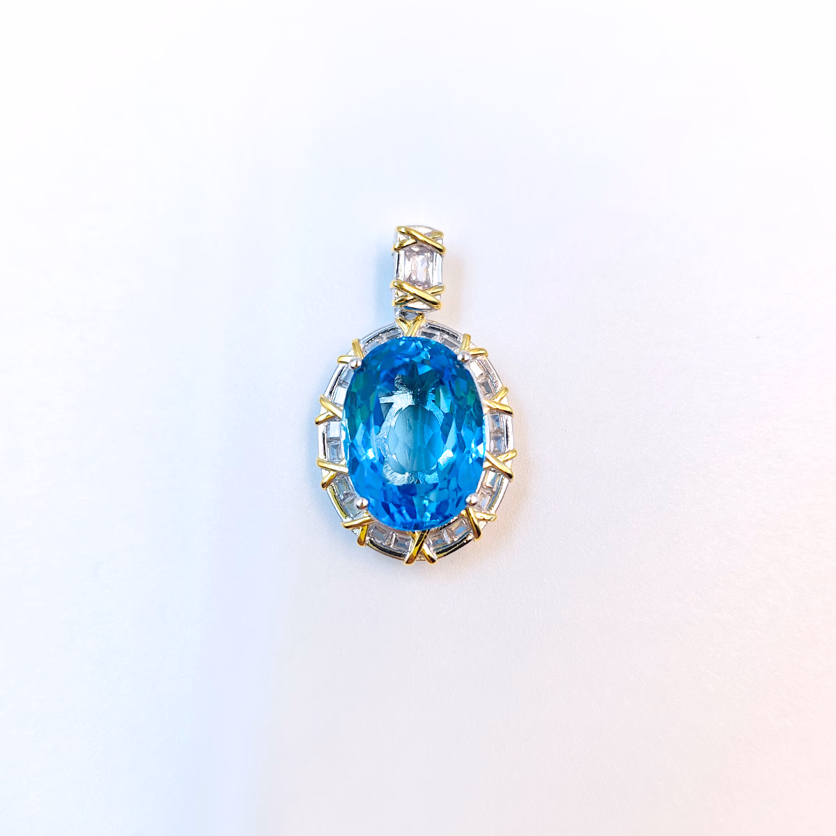 Natural Swiss Blue Topaz Gold Plated Pendant