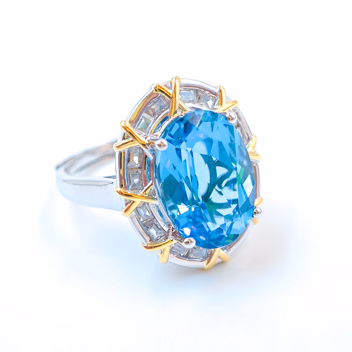 Natural Swiss Blue Topaz Gold Plated Ring