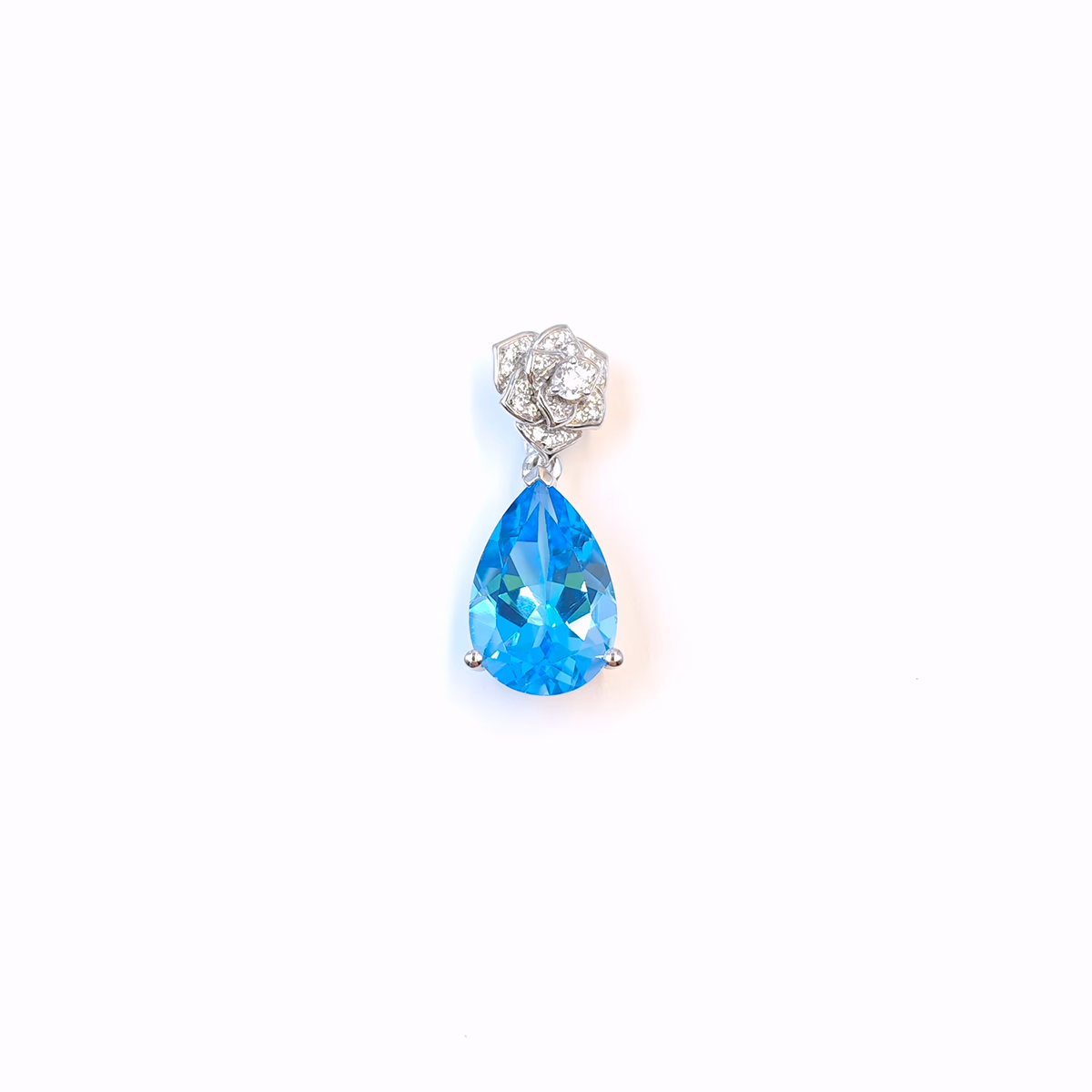 Natural Swiss Blue Camellia Pendant
