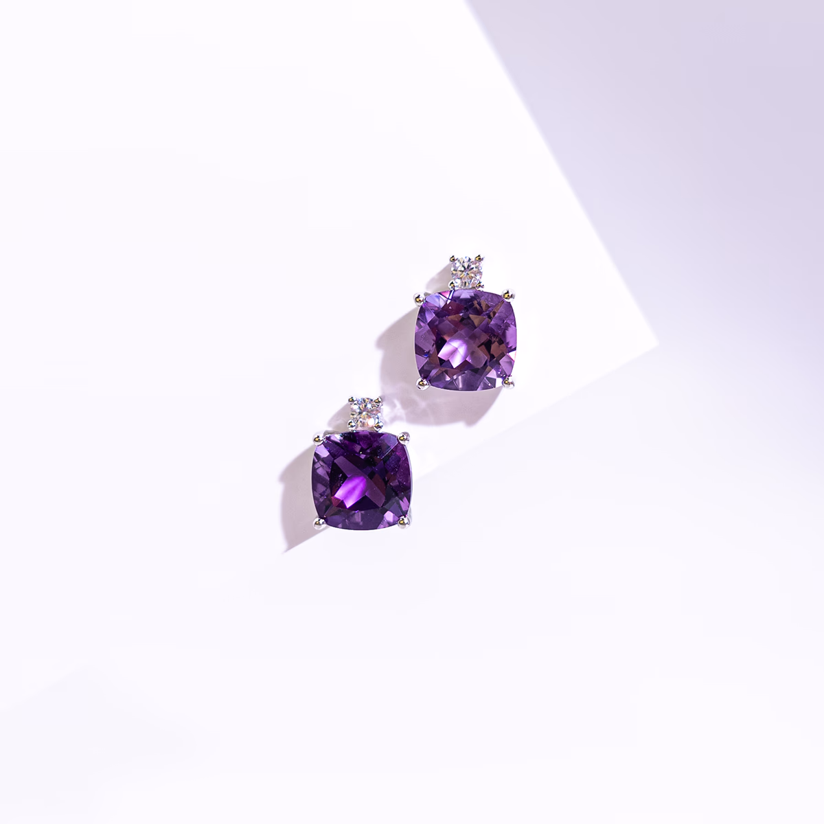 Natural Amethyst Small Cube Earrings