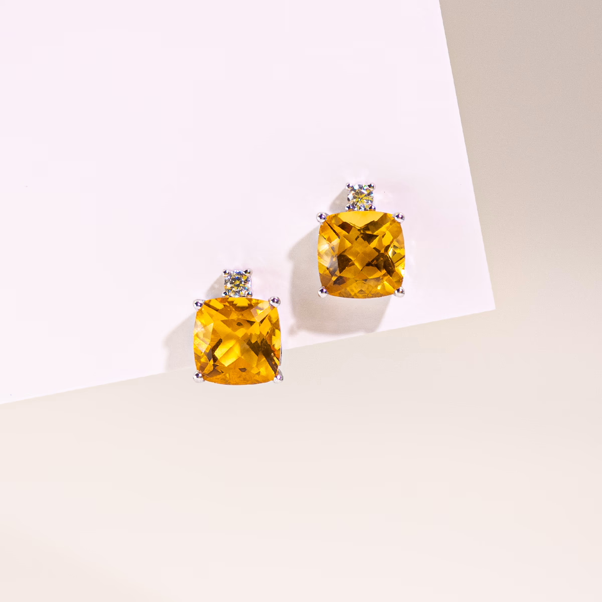 Natural Citrine Square Earrings