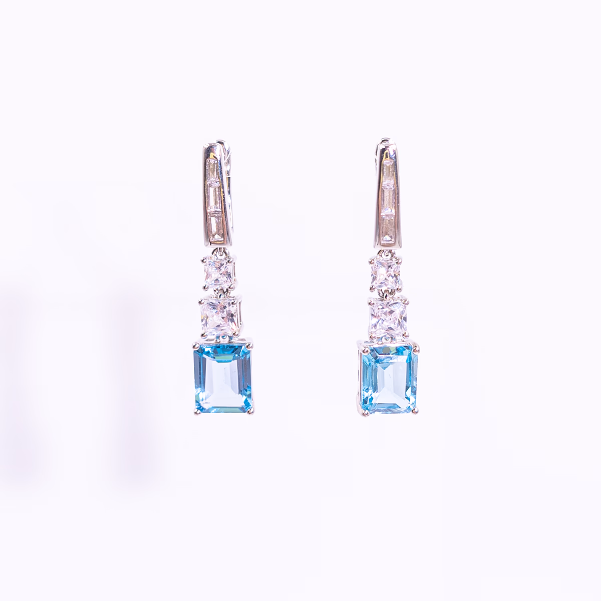 Natural Swiss Blue Emerald-cut Earrings