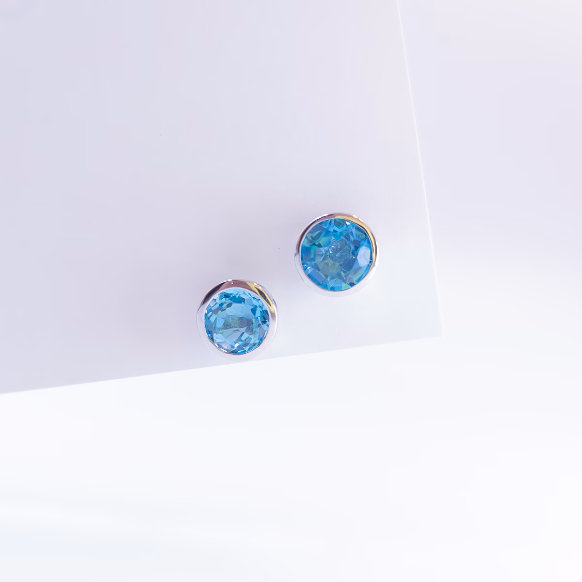 Natural Swiss Blue Large Round Simple Earrings